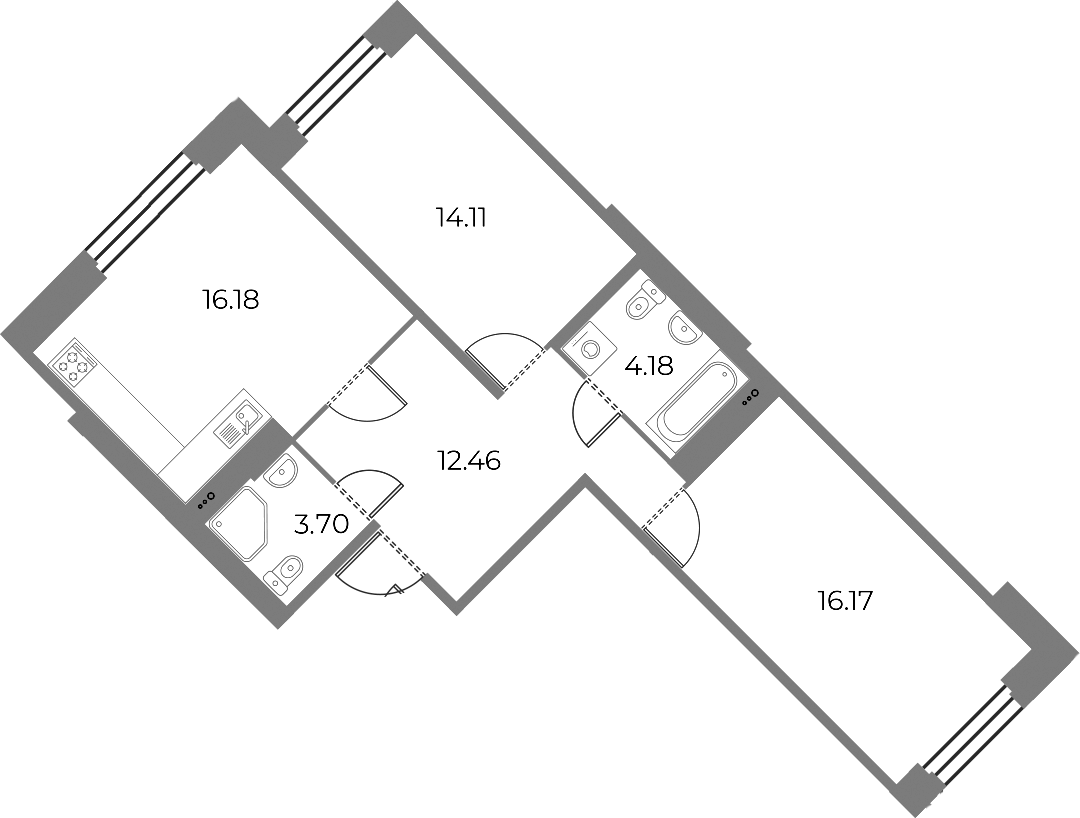2-комнатная квартира 66.84 м², 2/13 эт., ЖК «Огни Залива»